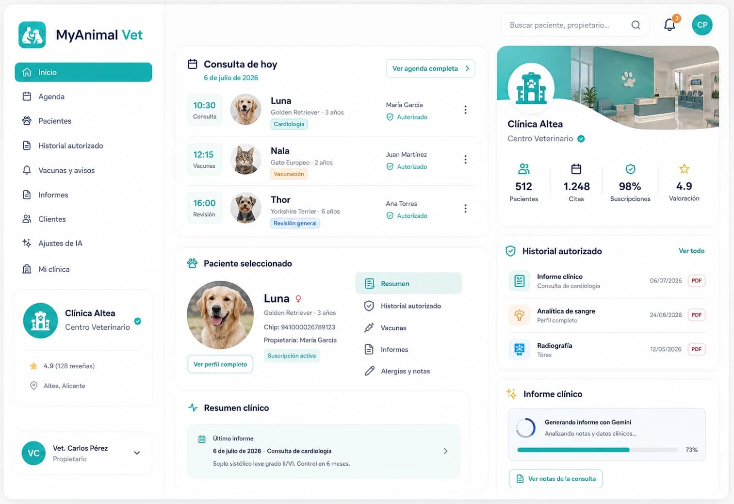 App para clínicas veterinarias e historiales de pacientes App para clínicas veterinarias con ficha, pacientes e historiales autorizados